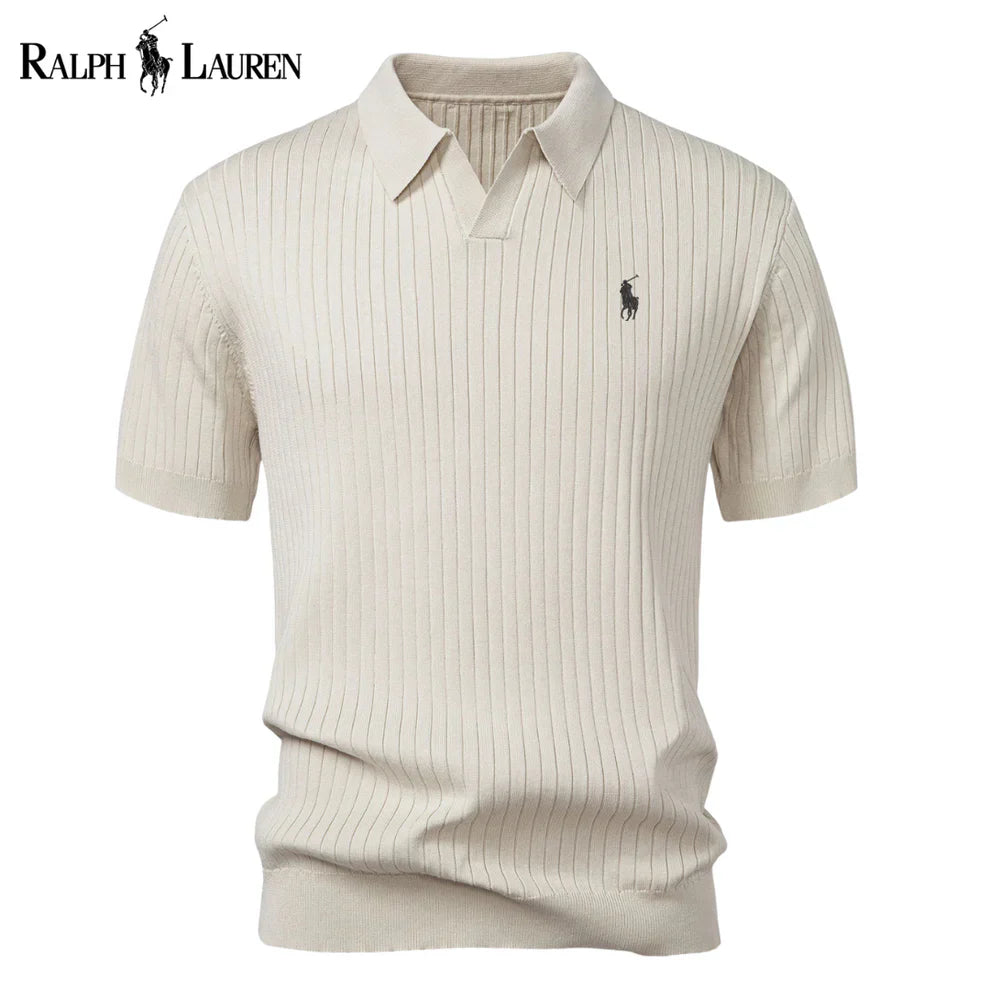 Camisa polo en tricot à col en V rayée RL™