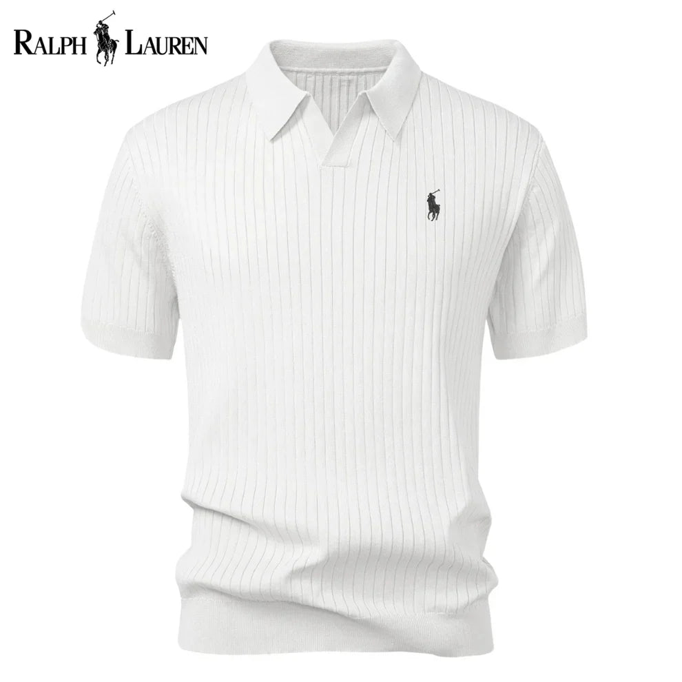 Camisa polo en tricot à col en V rayée RL™