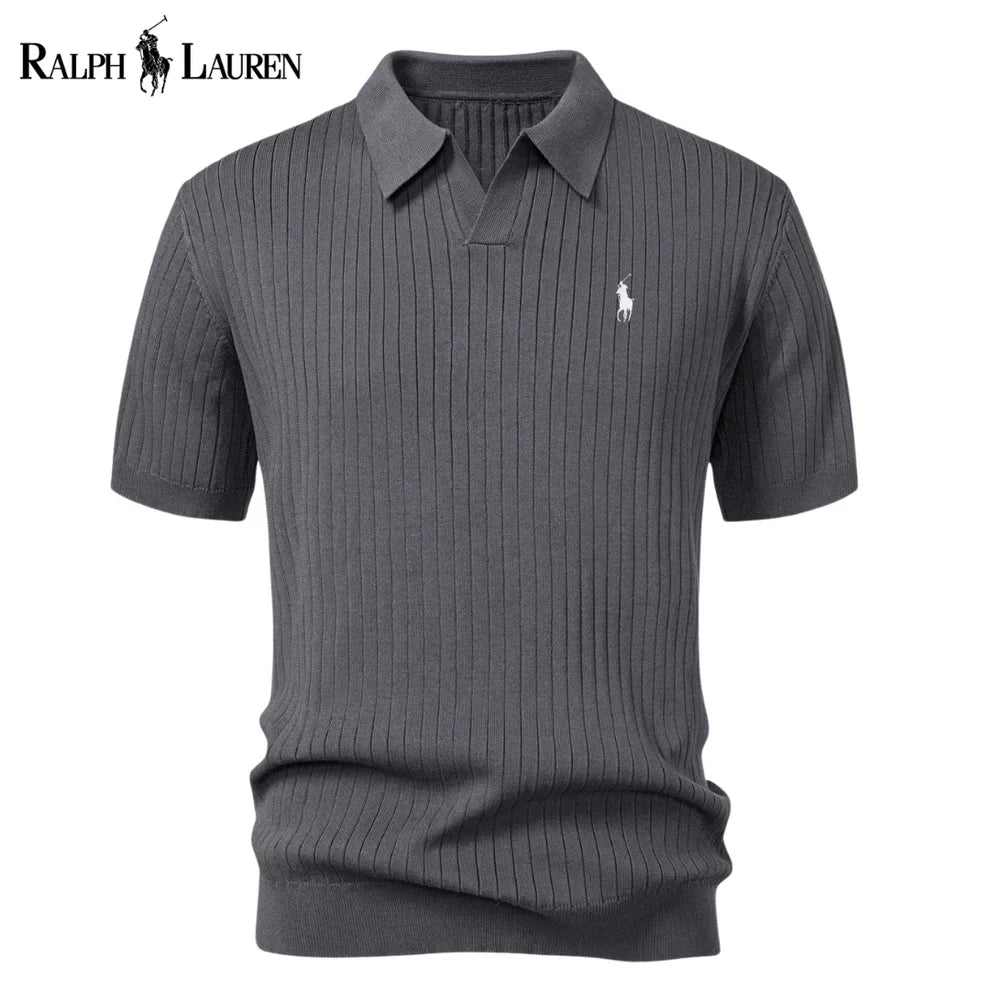 Camisa polo en tricot à col en V rayée RL™