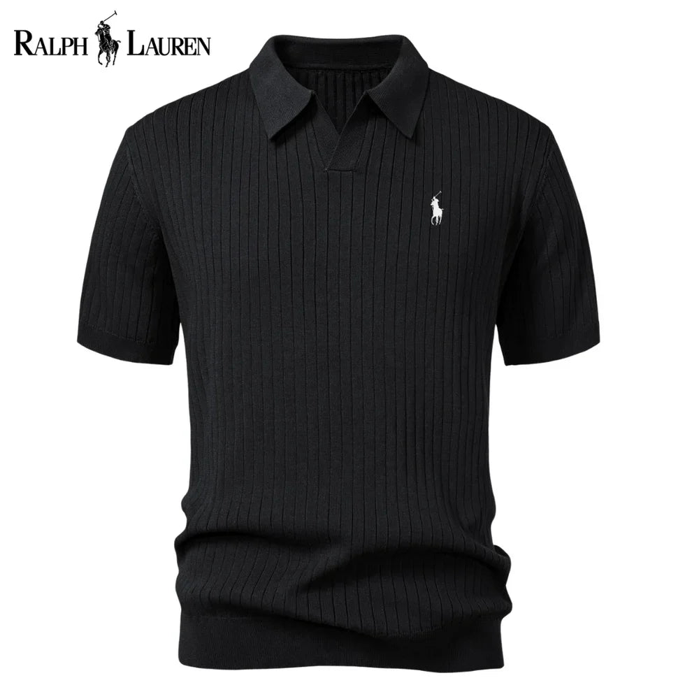 Camisa polo en tricot à col en V rayée RL™