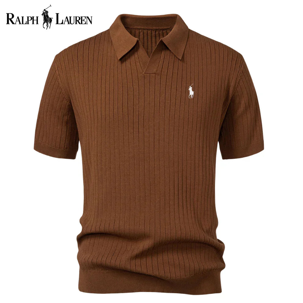 Camisa polo en tricot à col en V rayée RL™