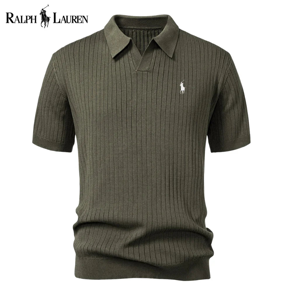 Camisa polo en tricot à col en V rayée RL™