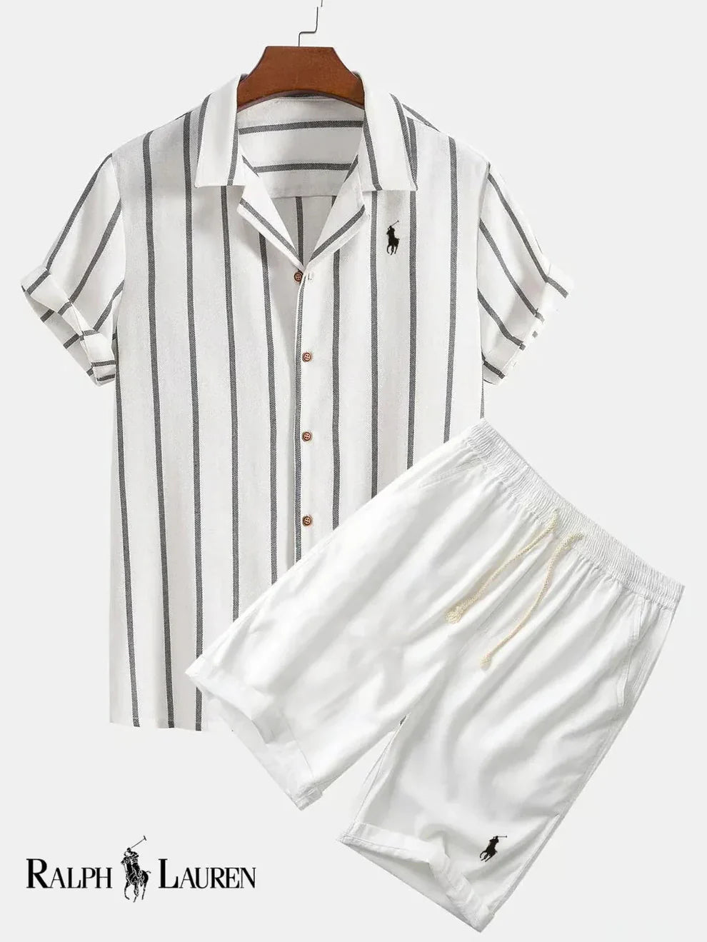 Conjunto de chemise cubaine rayée et short para hombre