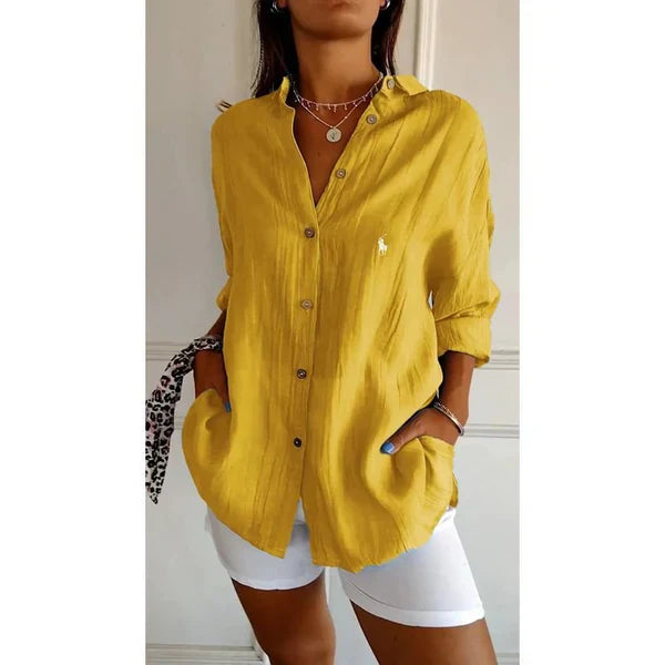 Camisa clásica para mujer RL con cuello doble y botones