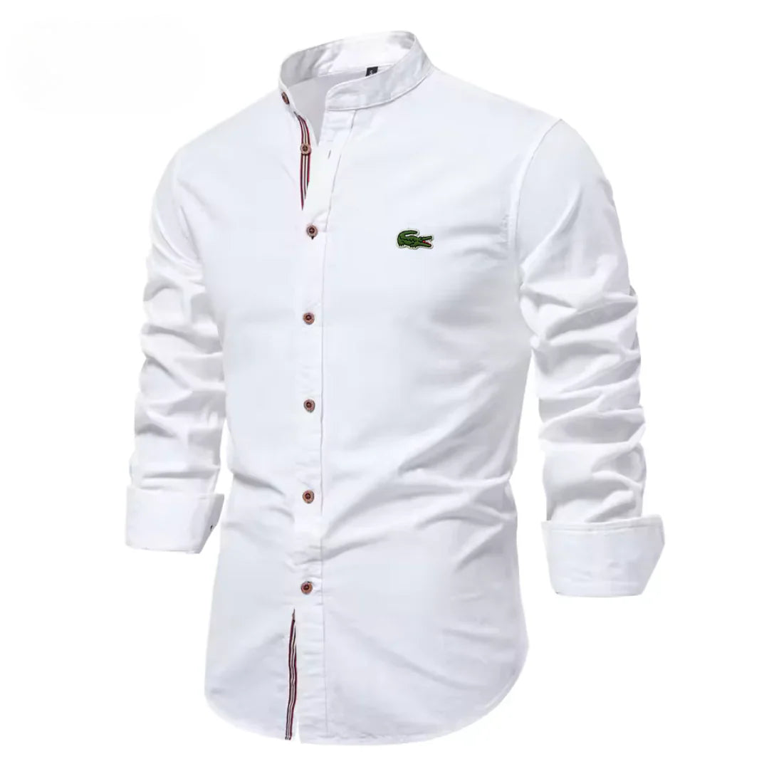 Camisa de algodón y lino para hombre con bordado
