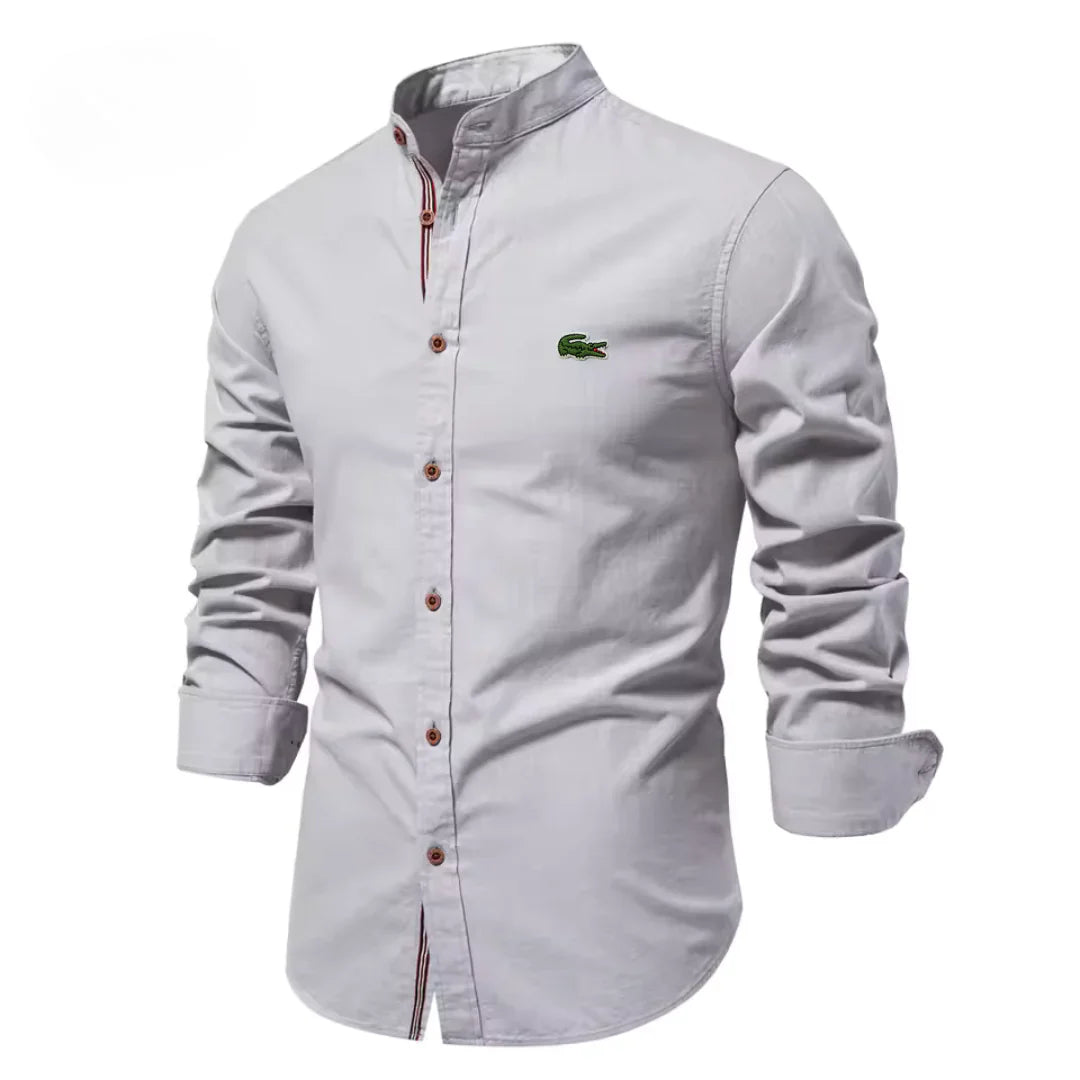 Camisa de algodón y lino para hombre con bordado