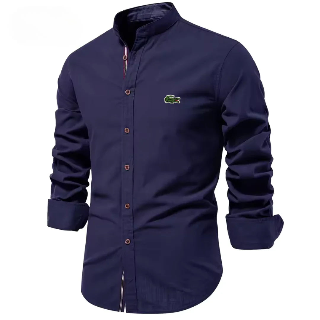 Camisa de algodón y lino para hombre con bordado