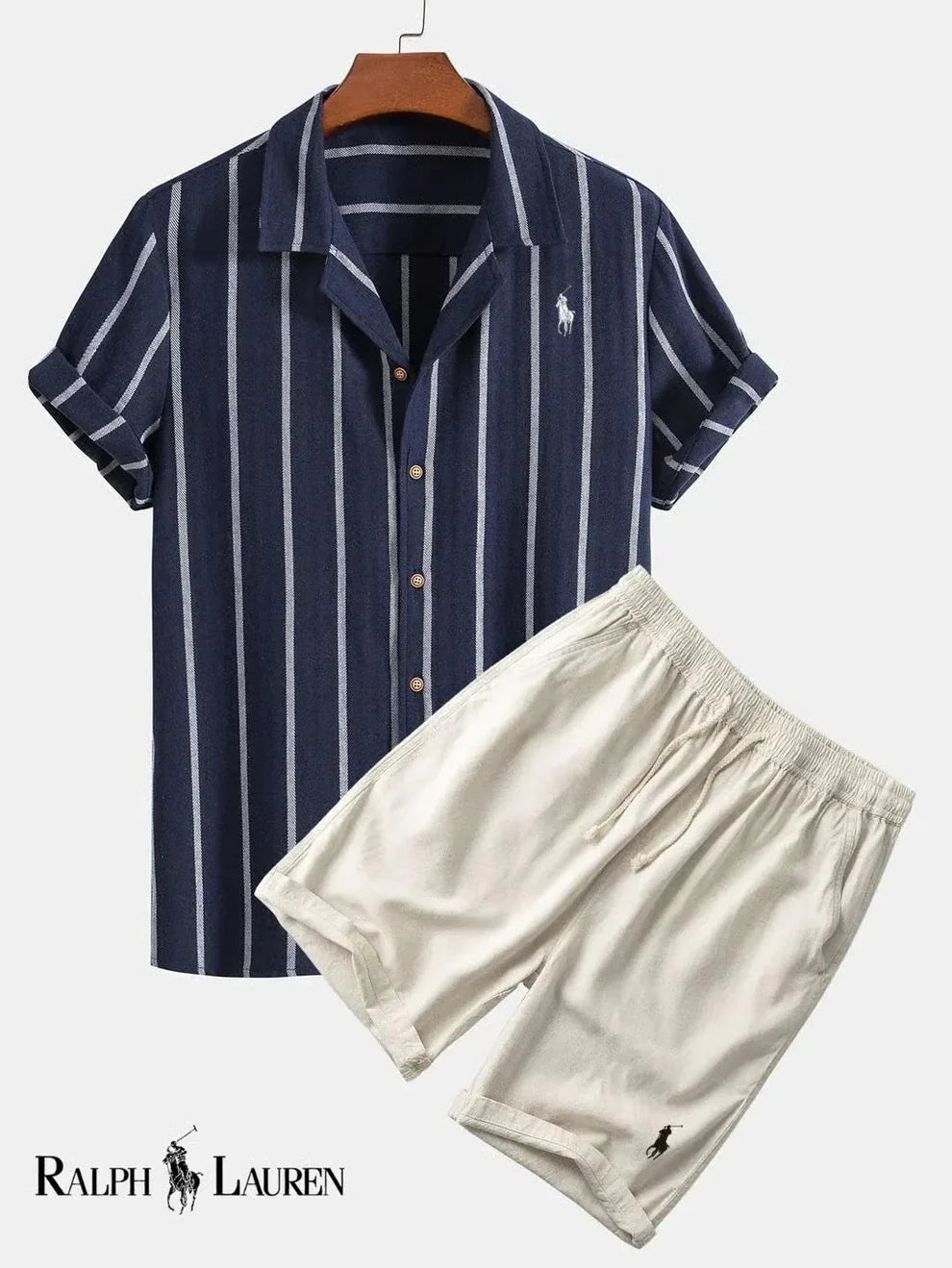 Conjunto de chemise cubaine rayée et short para hombre