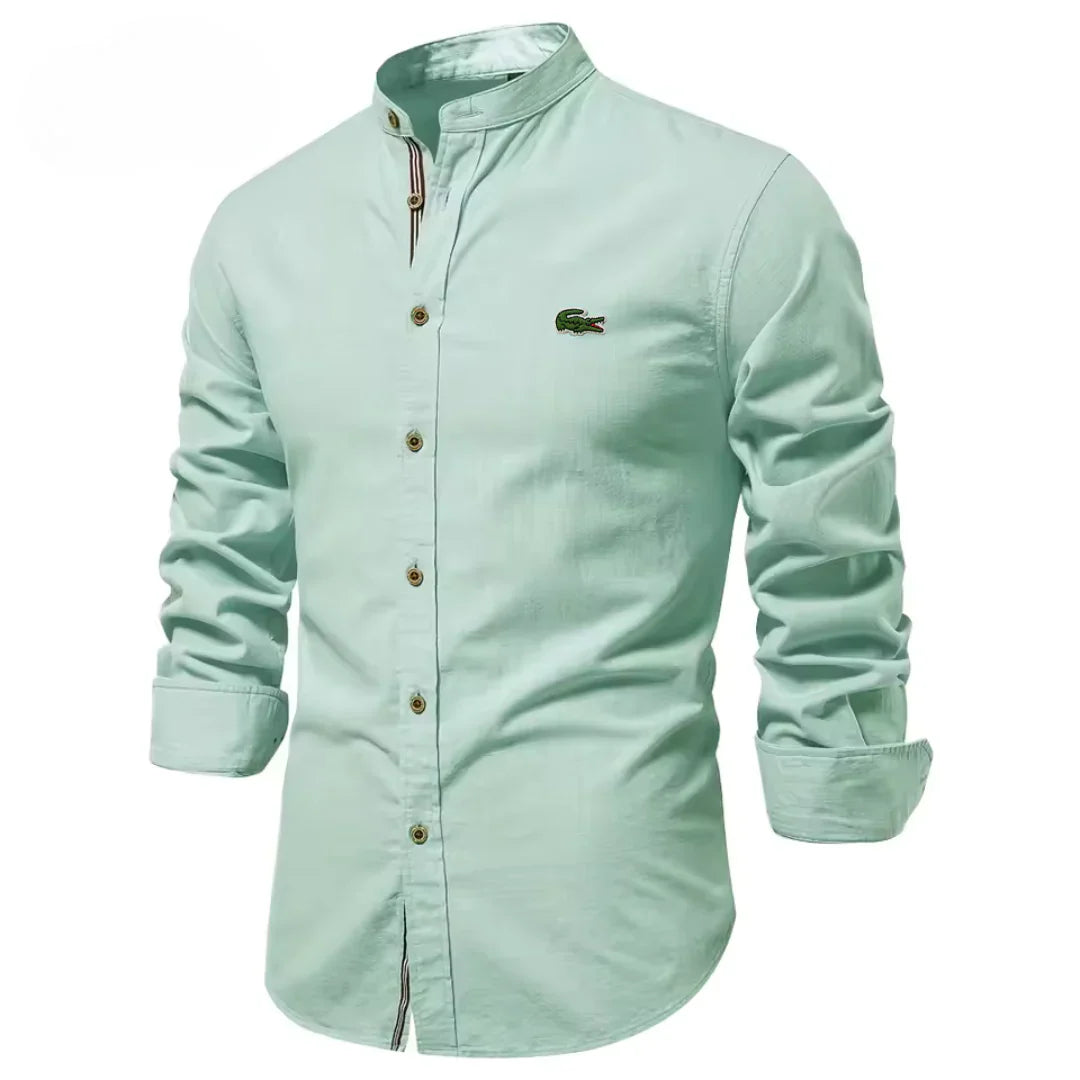 Camisa de algodón y lino para hombre con bordado