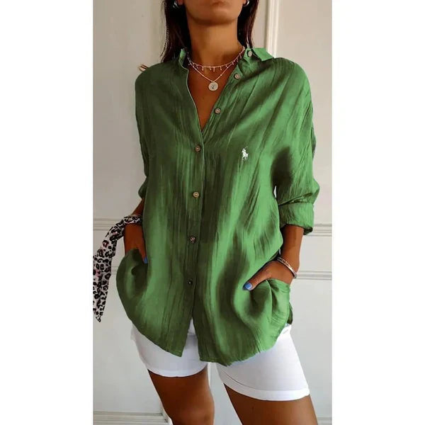 Camisa clásica para mujer RL con cuello doble y botones