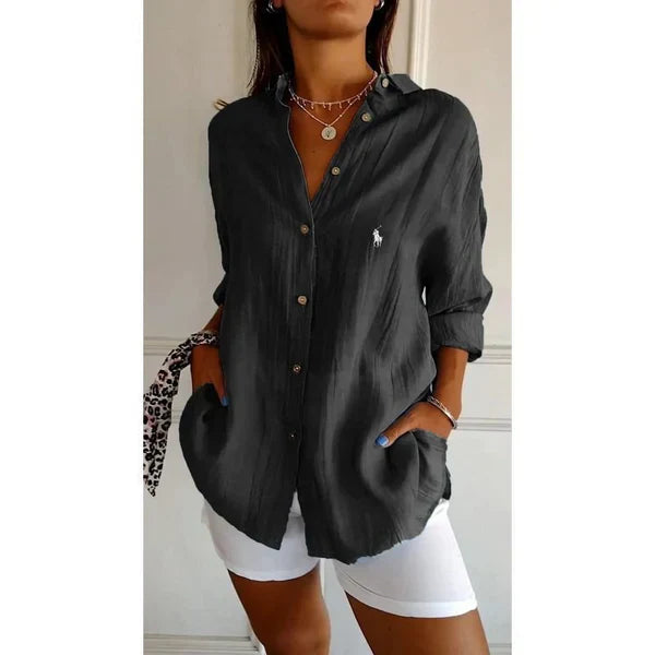 Camisa clásica para mujer RL con cuello doble y botones