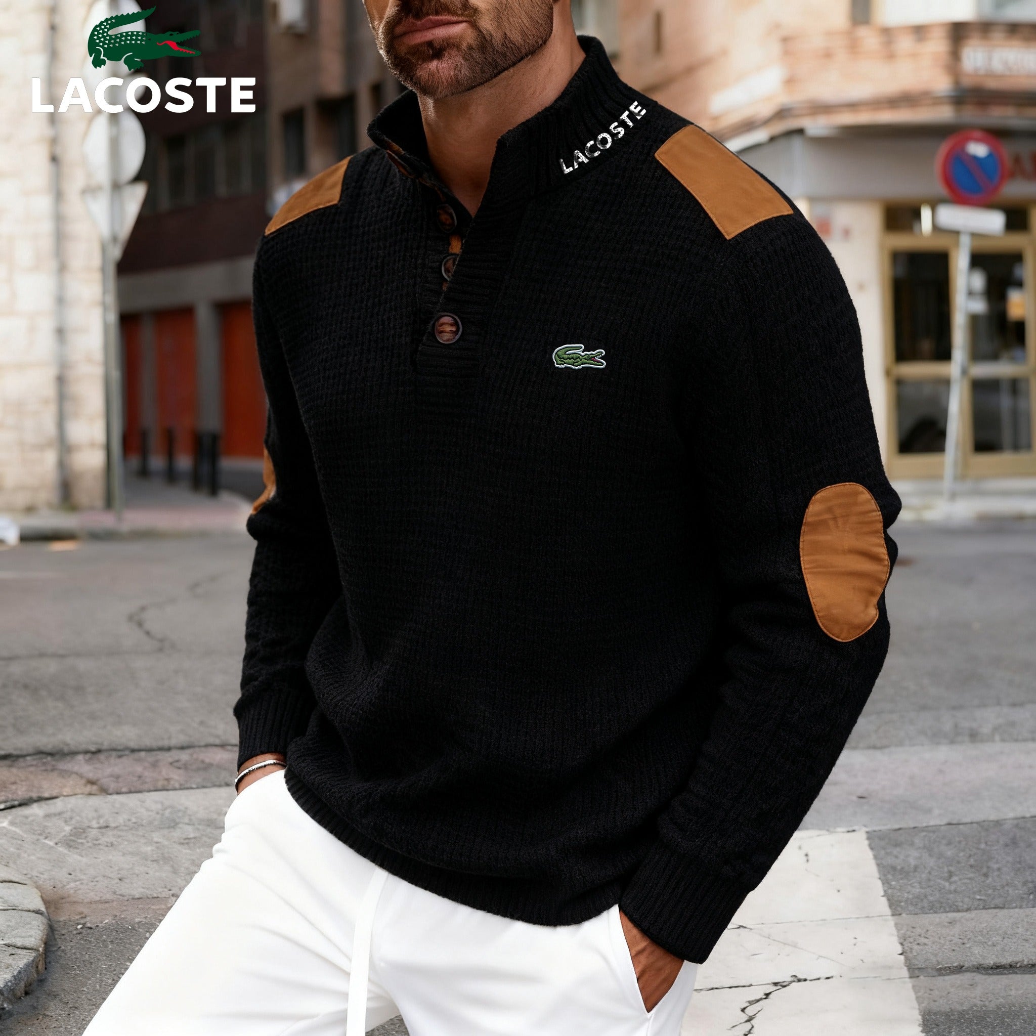 Pull LC pour homme en maille, col boutonné