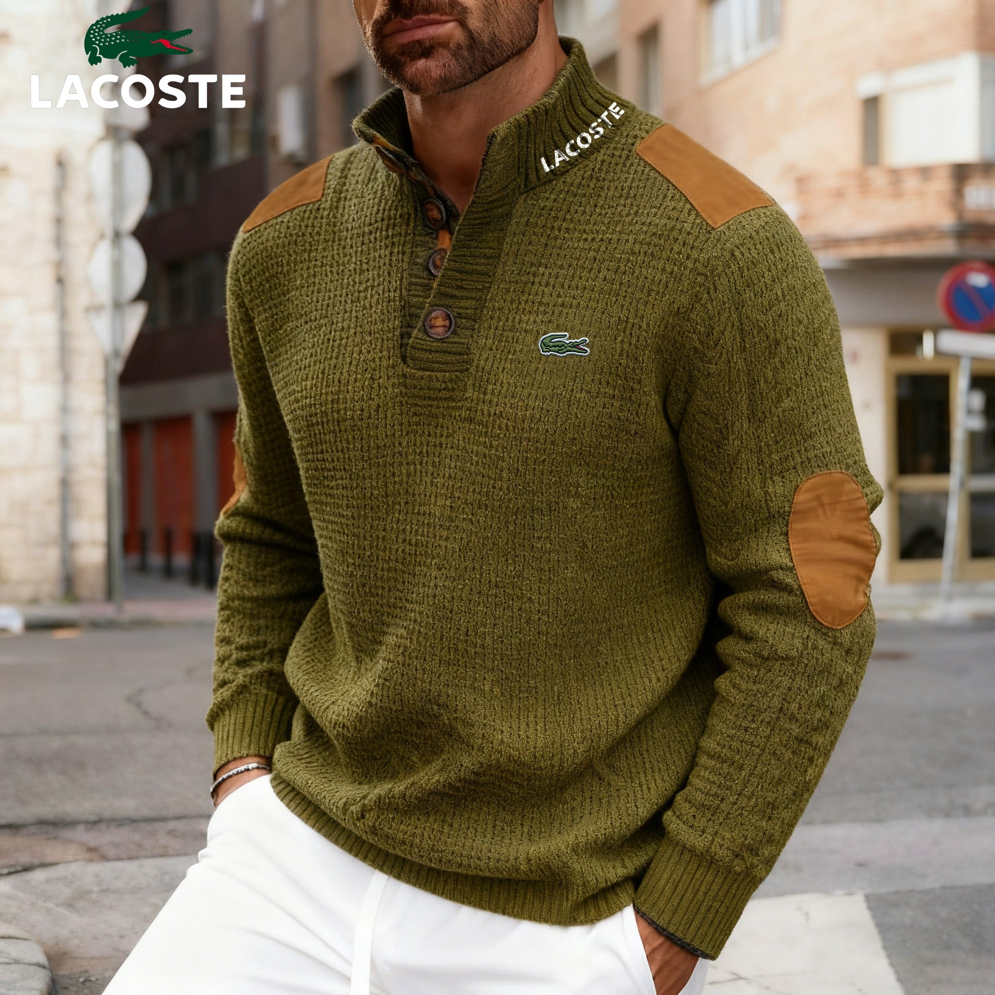 Pull LC pour homme en maille, col boutonné