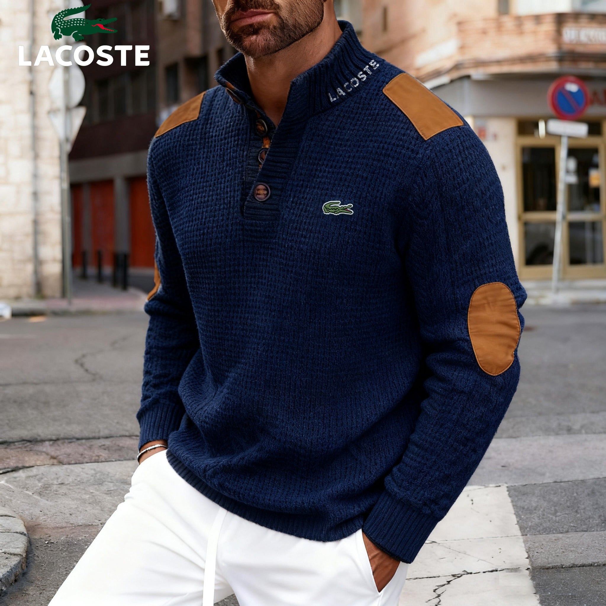 Pull LC pour homme en maille, col boutonné