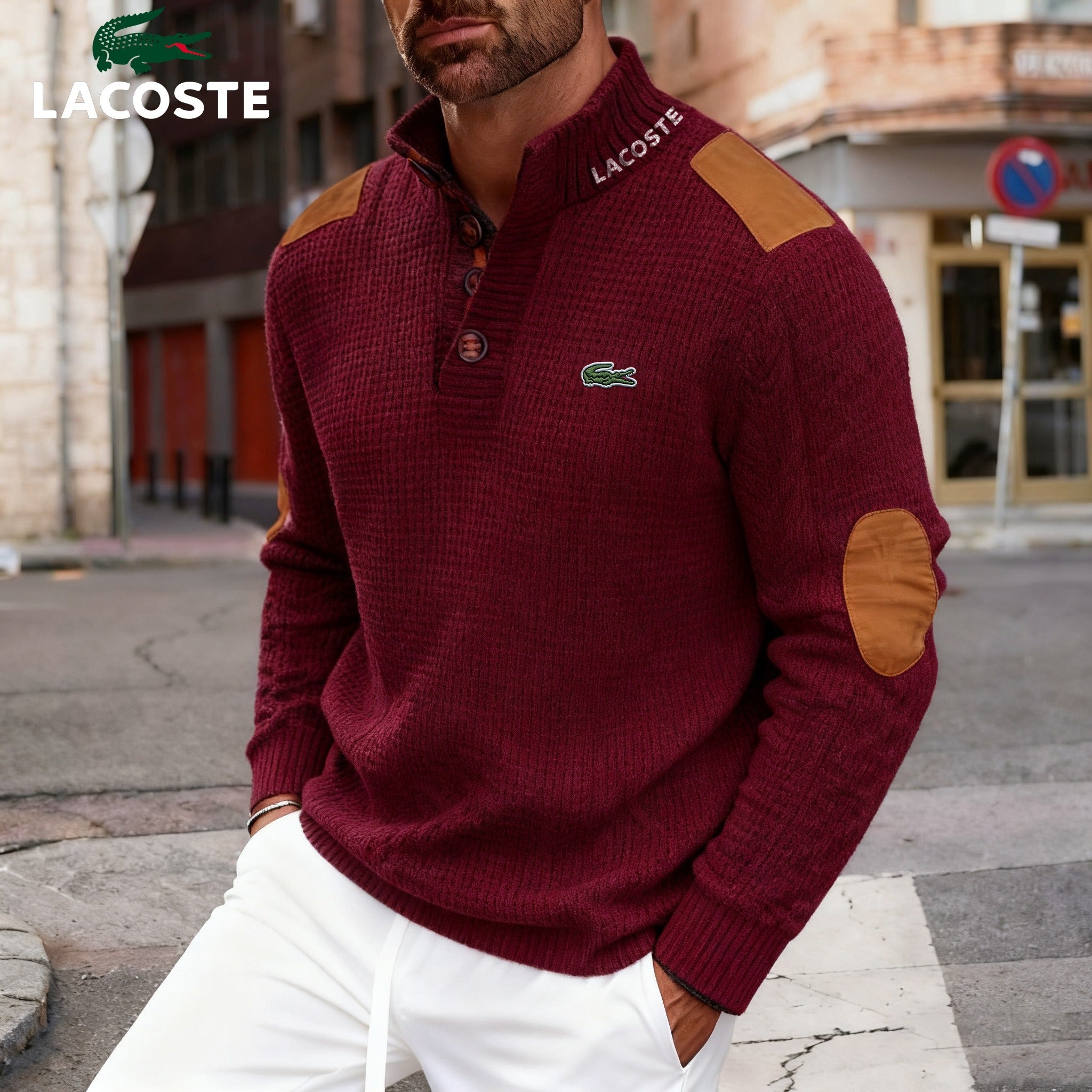 Pull LC pour homme en maille, col boutonné